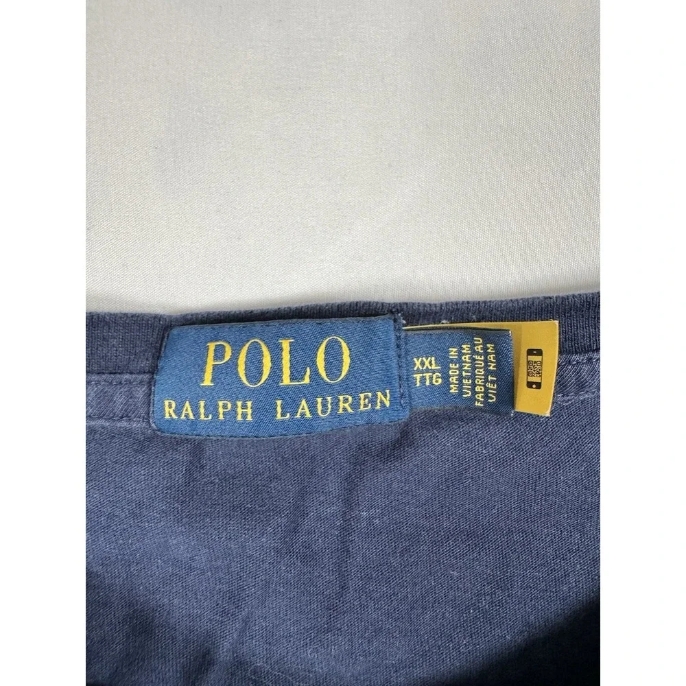 Polo Ralph Lauren Mens XXL TTG Tall Navy Blue Yellow Pony POLO Spellout T-Shirt